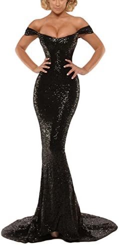 LMBRIDAL Women's Sexy Off Shoulder Sequin Mermaid Evening Party Dress FM37