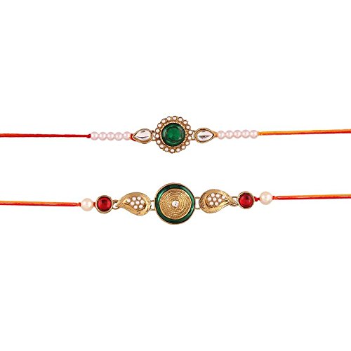 i jewels pearl and kundan rakhi set of 2 for men (r626co)
