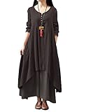 Romacci Women Boho Dress Casual Irregular Maxi Dresses Layered Vintage Loose Long Sleeve Linen Dress,S-5XL