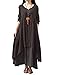 Romacci Women Boho Dress Casual Irregular Maxi Dresses Layer Vintage Loose Long Sleeve Linen Dress with Pockets,XX-Large,Coffee