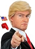 ALLAURA 3pc Trump Wig + Flag Pin + Red Tie - Trump