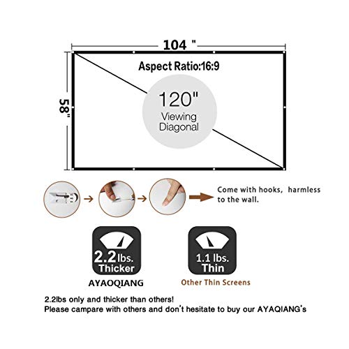 Projector Screen 120 Inch,Portable Projection Screen 16:9 HD 4K Foldable for Home Theater Cinema Indoor Outdoor Front and Rear Projection by AYAOQIANG
