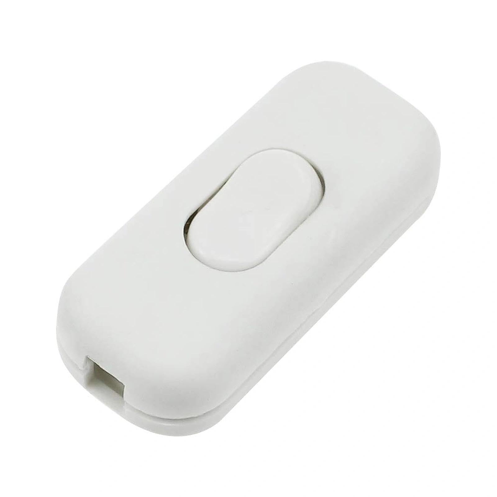 LbsAMP 1 Piece Torpedo Switch 6Amp Inline Cord 2 or 3 Core 6A 250V ON/OFF Cord Switch for Table Lamp or Small Appliance - White