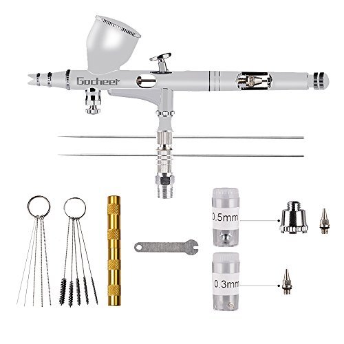 Gocheer Alta precisione Pistola Aerografo Doppia azione Gravità Alimentare Aerografo con 0,2 0,3 0,5mm ugelli Set per Tatuaggi Nail art Trucco Spray con Kit Pulizia Aerografo