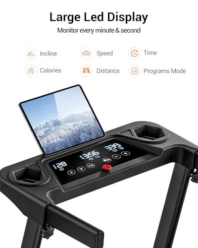 CURSOR 15% Auto Incline Treadmills for Home, 10S Folds Away Portable Treadmill with Led Screen & Handle Bar Up to 300LBS Capacity, 3.0HP 7-Layer Shock-Absorbing Walking Pad Treadmill 0.6-7.2MPH
