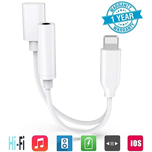 Headphone Jack Adapter for iPhone 7/7Plus 3.5mm Splitter Jack Dongle Earphone Cable Car Charge and Aux Audio Connector for iPhone X/Xs/XS max/8/8 Plus Headphone for Music and Charge Support iOS 12