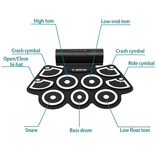 DigitalLife 9 Pad Roll Up Electronic Drum Kit - Built in Speaker, Powered by USB, Made for Music Lovers Not only Kids, Set with Sticks, 2 Peddles
