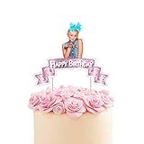 Jojo Cake Topper Birthday Party Decoration Toppers - Pink Ribbon Shape Blue Bow