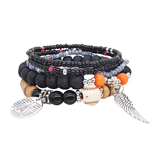 Louyue Bohemian Stackable Bead Bracelets for Women Men Multilayered Bracelet Set Pendant Charm Stretch Bangles (Black)