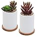 MyGift 4-Inch White Ceramic Succulent Planter Pots w/Removable Bamboo Saucers, Set of 2
