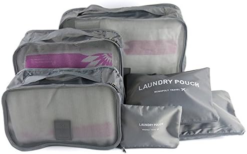 Trawell 6 Set Packing Cubes, Travel Luggage Organizer with Laundry Bag (Grey)
