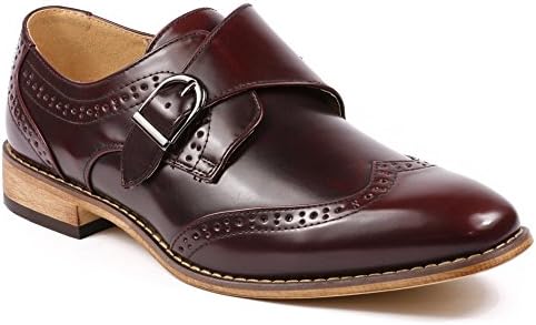UV SIGNATURE UV021 Men's Burgundy Monk Strap Wing Tip Perforated Slip On Loafers Dress Shoes