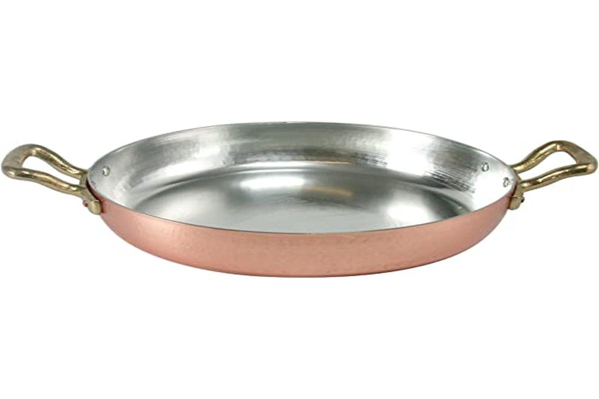 Pentole Agnelli ALCM110M28 Tin-Plated Copper Pan with 2 Brass Handles, 28 cm