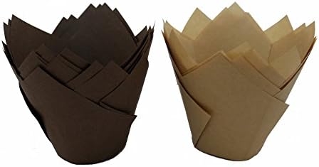 Cupcake Liners Tulip Baking Cups 200 Pcs Brown and Natural Standard Size 2 Inch Diameter