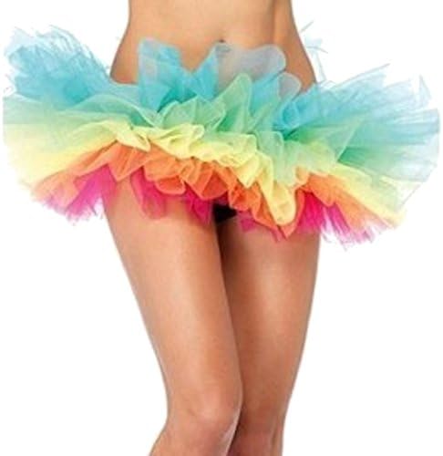 Codyna Women's Teen Adult Elastic Tutu Skirt [ 5 Layered ] Adult Dance Skirt Costume (Rainbow)
