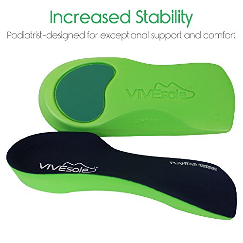 Orthotic Shoe Inserts by Vivesole - 3/4 Insole for Plantar Fasciitis, Foot Arch and Heel Pain Relief - Cups Support for Men and Womans Feet - Similar to Custom Fit - For Walking, Running and Exercises