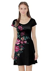 CowCow Pink in Dark Short Sleeve Skater Dress, Pink