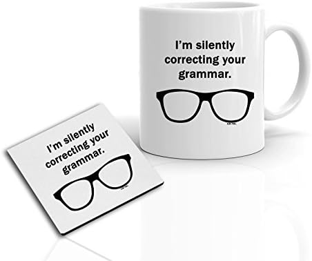 Silently correcting Grammer Funny Printed Mug Coaster mum dad aunty Gift Set