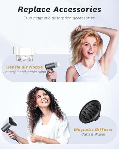 SUPGALIY Travel Dual Voltage Mini Hair Dryer, Ionic High-Speed Blow Dryer for Fast Drying, Compact Hair Hairdryer with Magnetic Curly Diffuser Women, Portable Hairdryers International Europe 110-240V