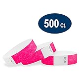 WristCo Neon Pink 3/4" Tyvek Wristbands - 500 Pack Paper Wristbands for Events