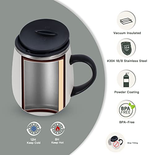 Ideus 16 oz Insulated Coffee Mug with Handle and Lid, Double Wall