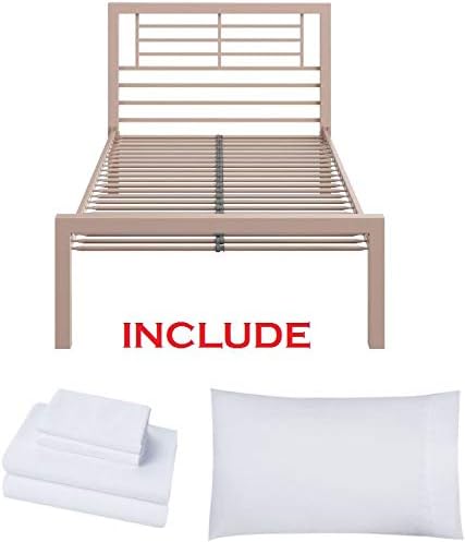Bed Metal Frame for Kids Bedroom, Teenager and Dorm - (Twin, Pink)