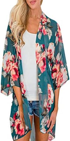 TLTL Women Floral Print Beach Chiffon Loose Shawl Kimono Cardigan Top Cover Blouse
