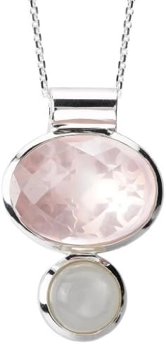 925 Sterling Silver Oval Faceted Rose Quartz &amp; Moonstone Pendant