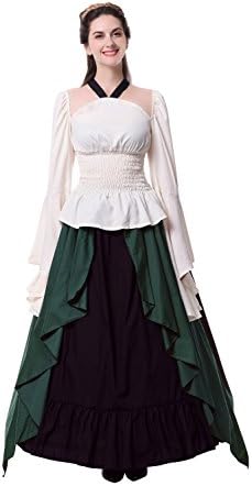 NSPSTT Womens Renaissance Medieval Costume Victorian Dresses Gown Scottish Dress