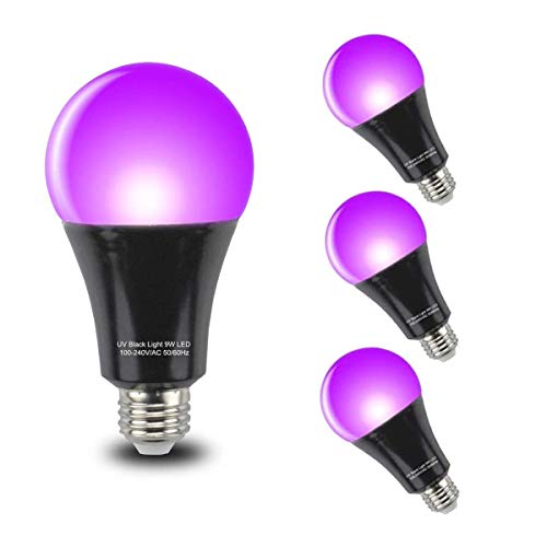 GLW 4 Pack Black Light Bulbs 9W E26 A19 Bulb