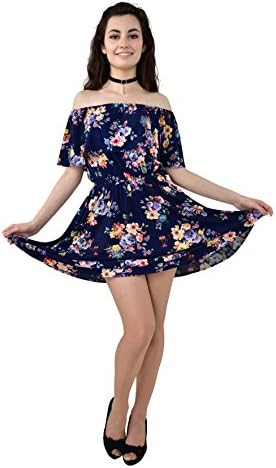 GMB Floral Dress for Women Ruffle off Shoulders with Summer Flower Print include Choker