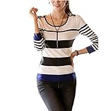 Zeagoo Women's Autumn Winter Korean Casual Long Sleeve Stripe Pullover Sweater