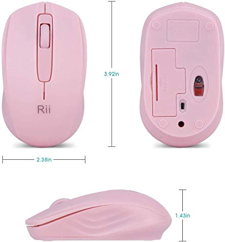 Rii Wireless Mouse 1000DPI for PC, Laptop, Windows,Office Included Wireless USB dongle (Black+Pink)
