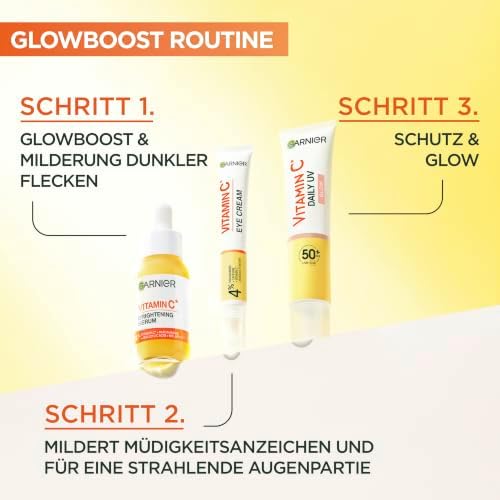 Vitamin C Anti-Müdigkeits Augencreme, Für eine strahlende und wache Augenpartie, Gegen Augenringe und Krähenfüße, Glow Booster Augenpflege, SkinActive, 1 x 15 ml