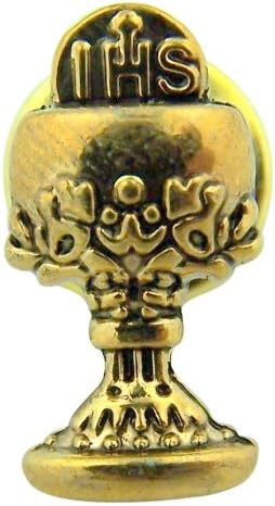 First Communion Gift 3/4 Inch Gold Tone over Zinc Alloy Chalice with Grapes Lapel Pin