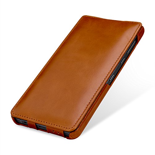 StilGut BlackBerry Motion Case, Up-down Open Leather Case for BlackBerry Motion, Cognac Brown
