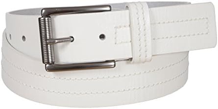 Landes Men's PU Bonded Leather Modern Jean Belt with Stitch Design Detail (White, 44)