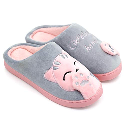 ALOTUS-Women-Men-Memory-Foam-Winter-Slippers-Booties-Animal-Cute-Cartoon-Cat-Warm-Fuzzy-Bedroom-Shoes-Big-Girl-Anti-Skid