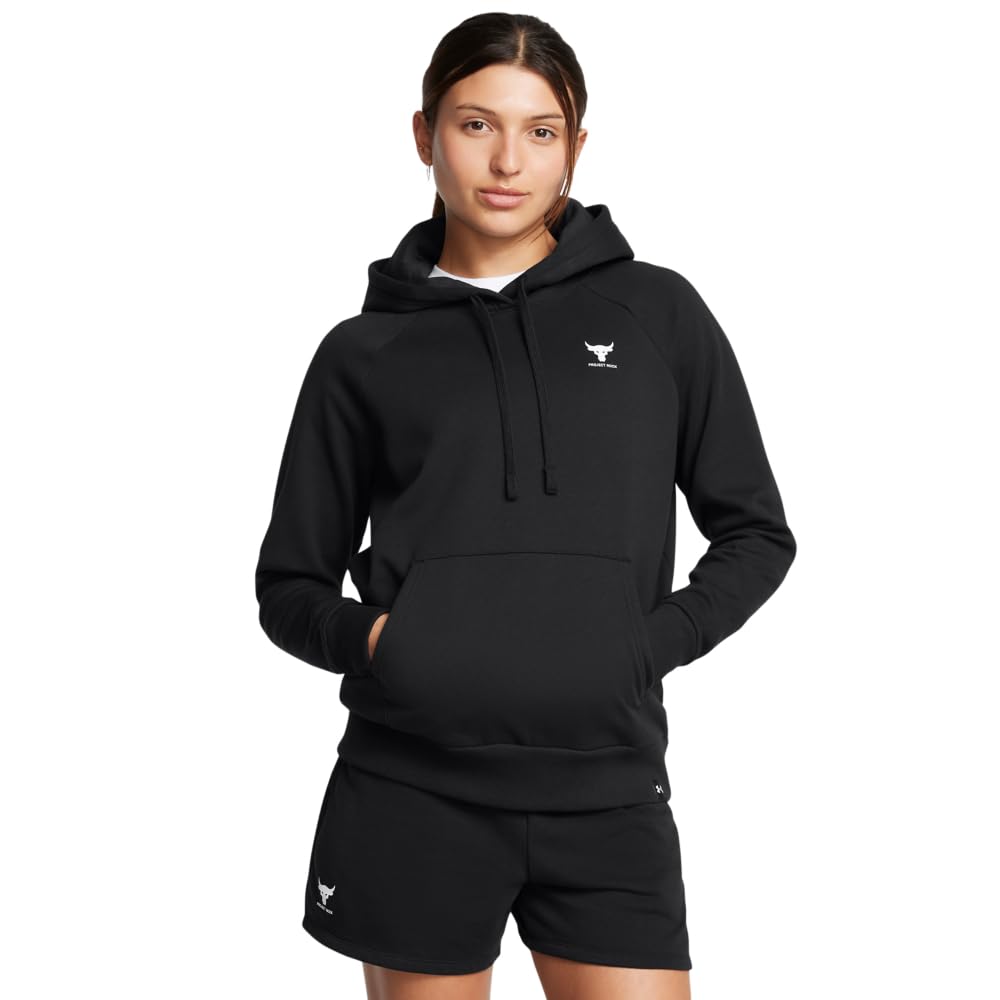 Under Armour Womens Project Rock Rival Fleece Hoodie, (001) Black / / White, Small