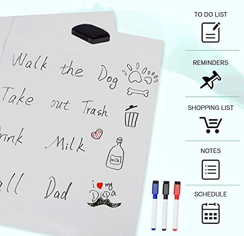 Magnetic Dry Erase Whiteboard No Drilling Magnetic Dry Erase Board 17” X 11” Magnetic Whiteboard for Refrigerator, Dry Erase Organizer Planner for Office - with 3 Dry Erase Markers + 1 Eraser