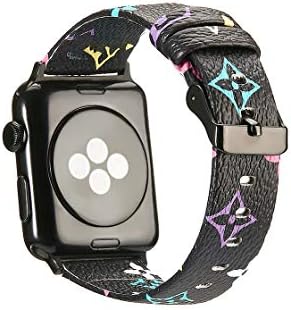 Leather Bands Compatible Apple Watch 38mm 42mm Series 4/3/2/1 Classic Rose Gold Buckle Replacement Strap Wristbands Stainless Steel Adapters (Black 38mm)