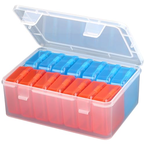 Mathtoxyz Small Bead Organizers(Red, Blue), 15 Pieces Plastic Storage Cases Mini Clear Bead Storage Containers Transparent Boxes with Hinged Lid and Rectangle Clear Craft Supply Case