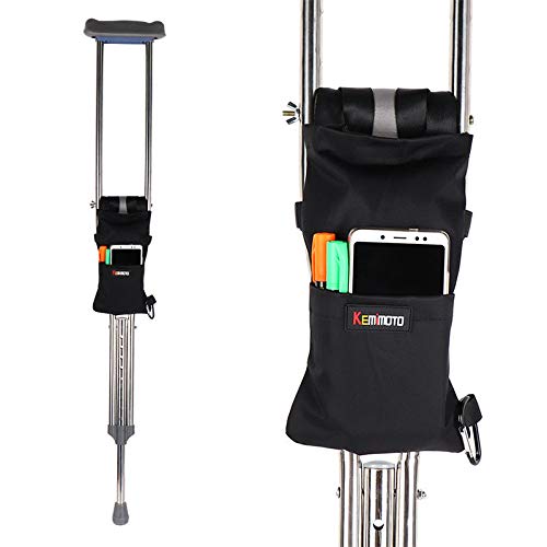 kemimoto Crutch Bag, Crutch Accessory Pouch Tote with Extra Pocket Lightweight Washable Crutch Pouch for Crutches User Storage Loose Items