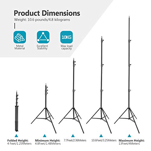 Neewer Heavy Duty Light Stand, Metall 13ft/4m verstellbares Fotografie Stativ mit eingebautem Federkissen und 1/4" Schraube für Studio LED Licht, DSLR Kamera, maximale Belastung: 22lb/10kg - Schwarz – Bild 3
