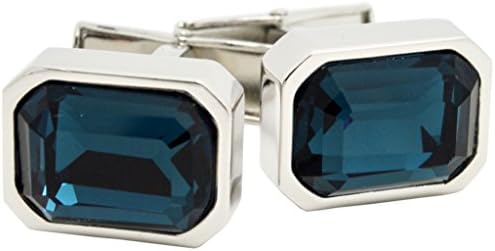 HEHIM(TM) 2 PCS Cuff Links for Men Silver &amp; Dark Blue Crystal With Gift Box FCL-008