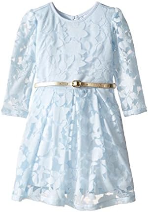 Kardashian Kids Baby Girl's Long Sleeve Burnout Dress with Metallic Belt (Infant) Blue Dress