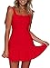 ZESICA Women's Summer Strap Bowknot Solid Color Backless A Line Beach Short Dress