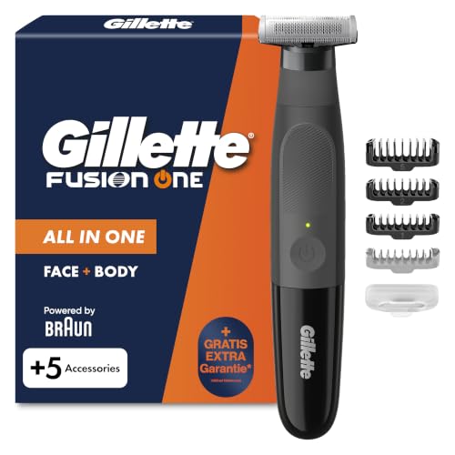 Gillette Fusion One Hybrid Mens Electric Razor for Face and Body, Beard Trimmer, Includes 3 Comb Attachments and 1 Body Comb, Waterproof Trimmer, 45 Minute Battery, Powered by Braun - Black