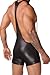 N2N Bodywear - B6-Black Leather Look Wrestling Singlet-Medium