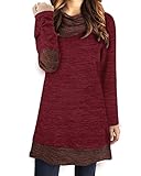 Styleword Women's Long Sleeve Drape Scarf Neck Patchwork Casual Tunic Sweater Shirts(Wine,XL)